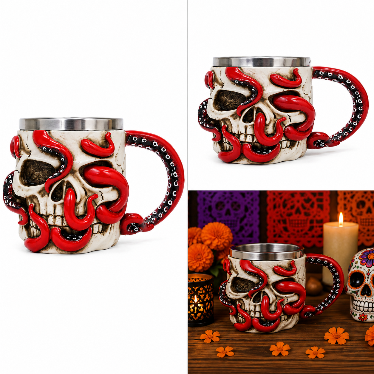 Taza Diseño Cráneo con Tentáculos Rojos