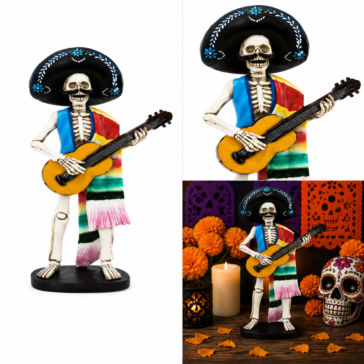 Calavera con Sarape, Sombrero y Guitarra
