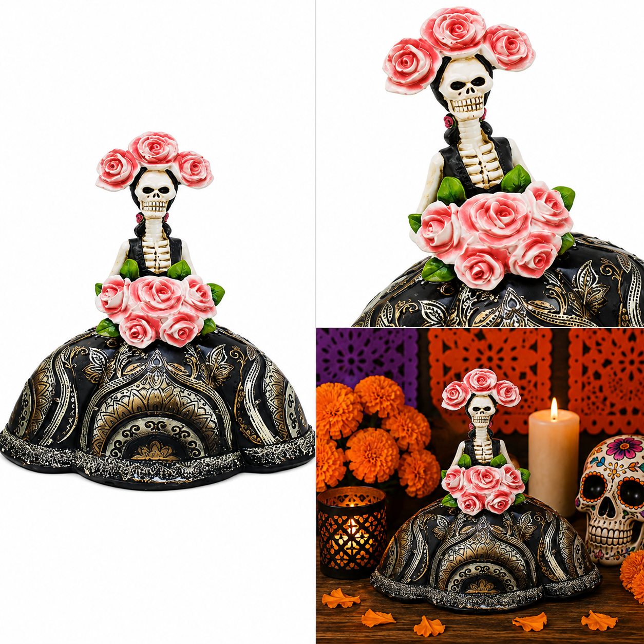 Catrina con Rosas y Vestido Negro