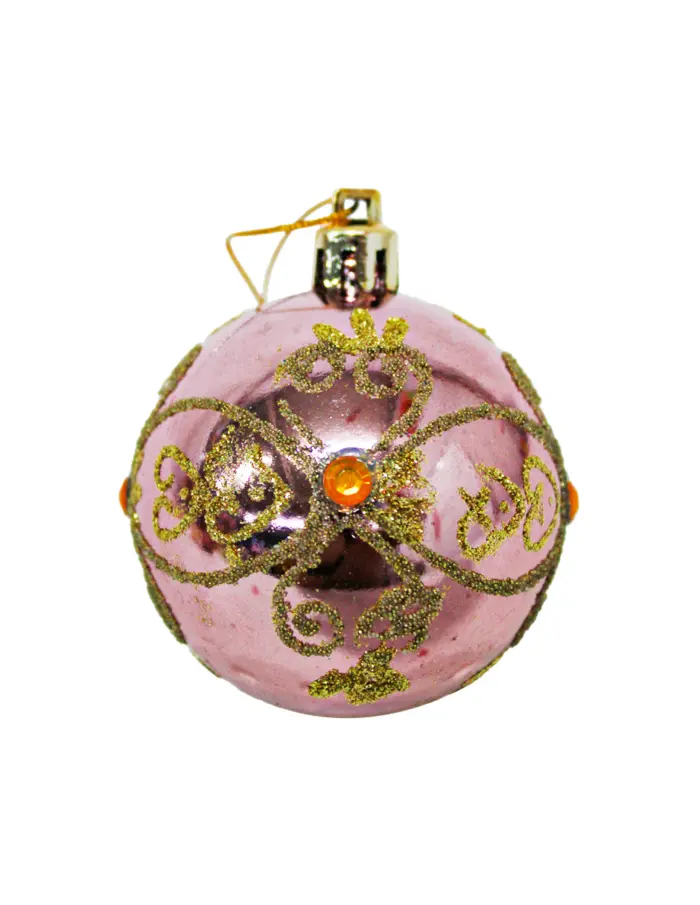 Set de 8 Esferas Rosa con Diamantina Dorada - Image 2