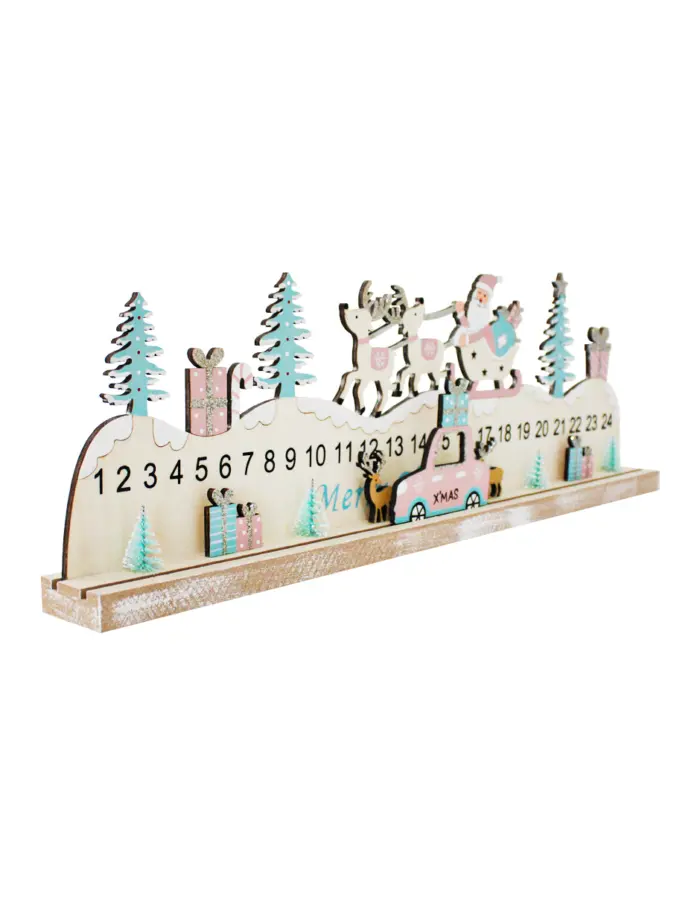 Calendario de madera con pinos y trineo de Santa con letrero Merry Christmas - Image 2