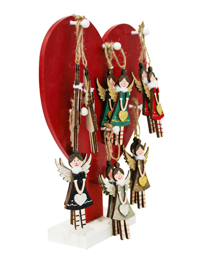 Decoración diseñó corazón rojo de madera con 12 ángeles colgantes de 6x22.5x27cm - Image 2