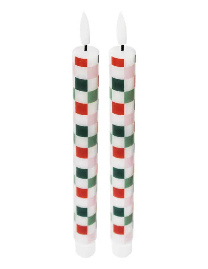 Set de 2 velas de luz LED diseño cuadros rojos, rosas y verdes de 25cm (usa baterías AAA no incluidas) - Image 2