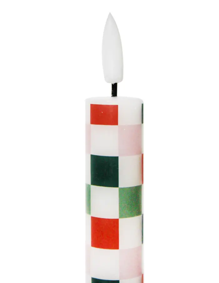 Set de 2 velas de luz LED diseño cuadros rojos, rosas y verdes de 25cm (usa baterías AAA no incluidas) - Image 3