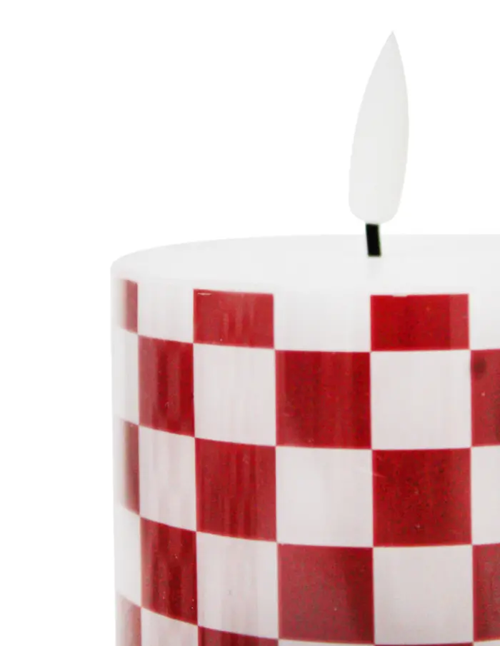 Set de 3 velas de luz LED diseño cuadros blancos con rojo (usa baterías AA no incluidas) de 7.5x10x13x15cm - Image 3