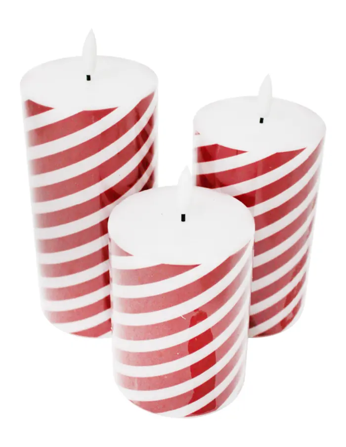 Set de 3 velas de luz LED diseño caramelo navideño (usa baterías AA no incluidas) de 7.5x10x13x15cm - Image 2