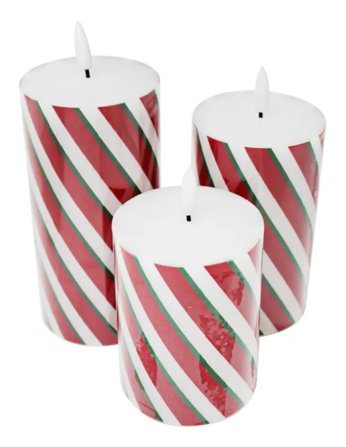 Set de 3 velas de luz LED diseño espiral verde, rojo y blanco (usa baterías AA no incluidas) de 7.5x10x13x15cm - Image 2