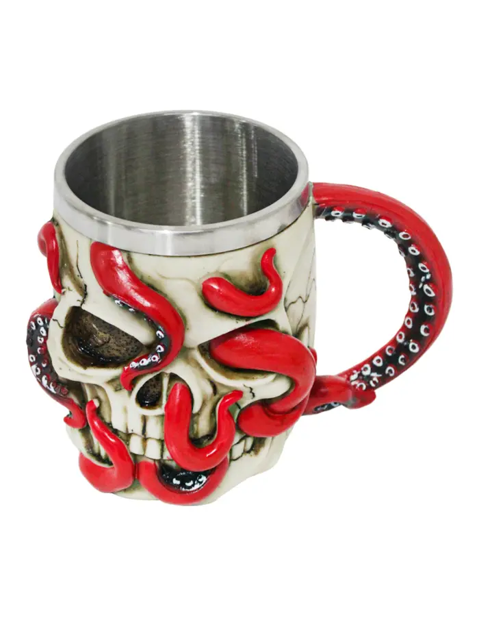 Taza de resina diseño de cráneo con tentáculos rojos de 400ml de 10.5x15x10.5cm - Image 2