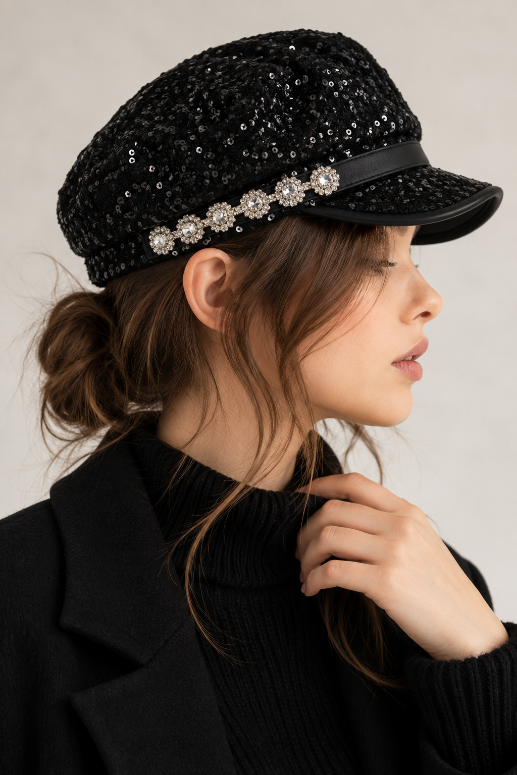 Gorra Marinera Negra con Lentejuelas y Pedrería - Galerías el Triunfo