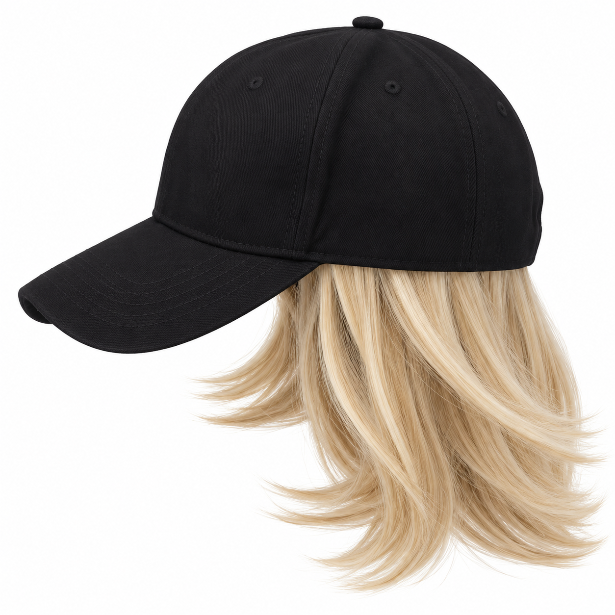 Gorra Lisa Negra con Peluca Rubia - Galerías el Triunfo