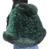 Capa de invierno verde con orilla de peluche y lentejuelas de 80x70x0.1cm - Image 3
