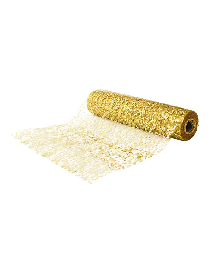 Listón de malla dorada con brillantina de 30cmx10m - Image 2