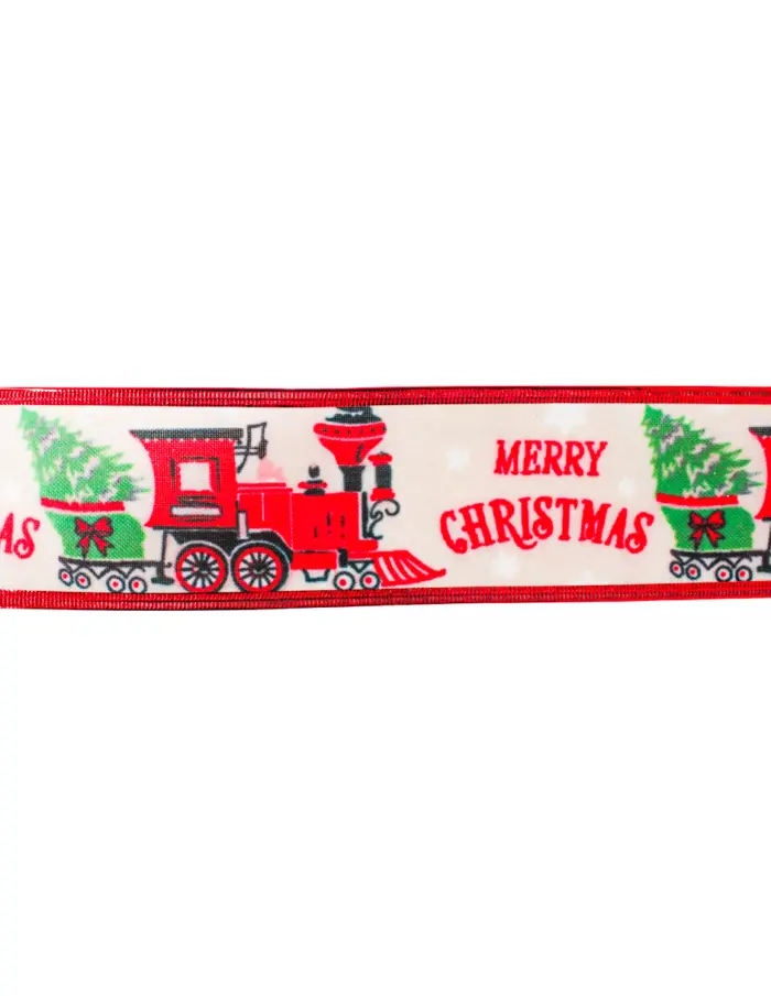 Rollo de listón blanco estampado tren y pino navideño de 6.35cmx10m - Image 3