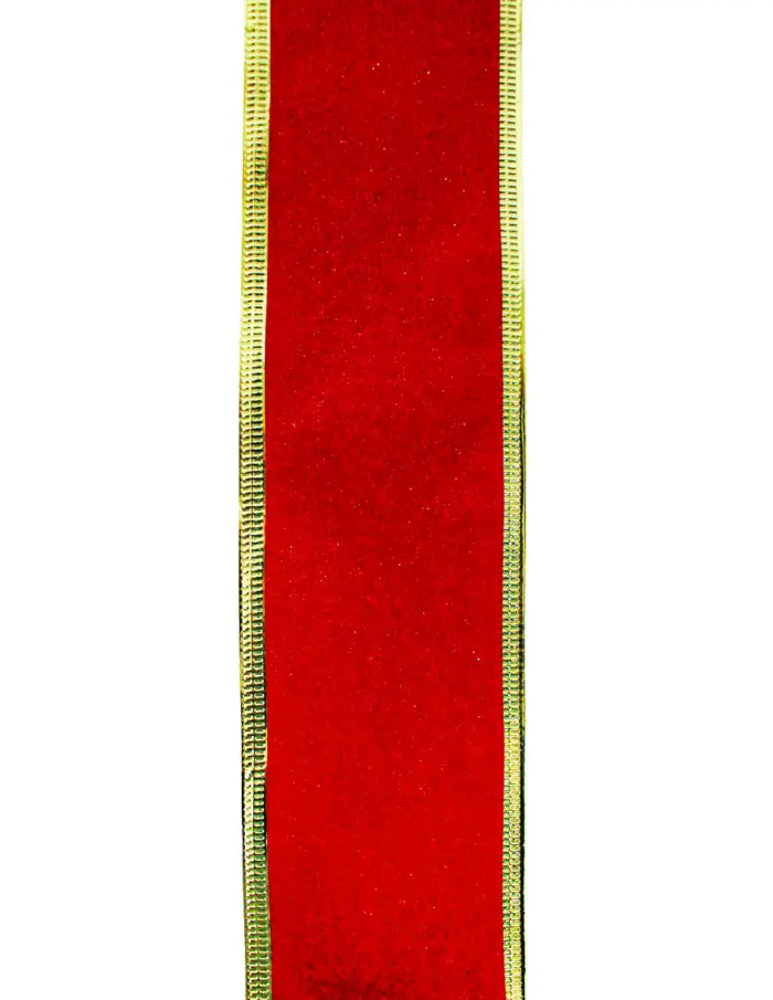 Rollo de listón de terciopelo rojo con filo dorado de 6.35cmx10m - Image 3