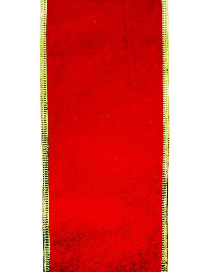 Rollo de listón de terciopelo rojo con filo dorado de 10cmx10m - Image 3
