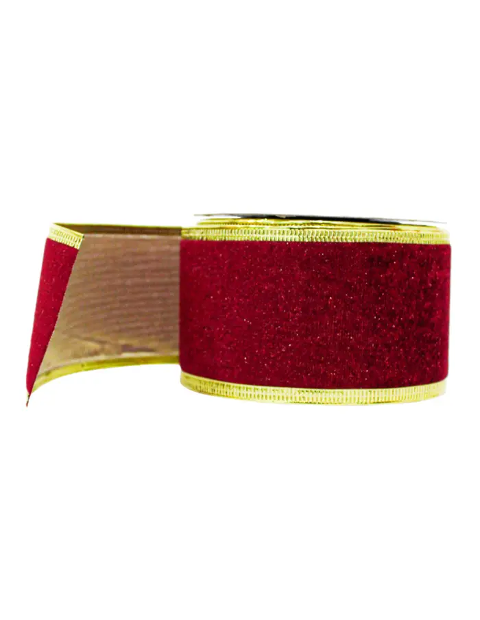 Rollo de listón de terciopelo vino con filo dorado de 6.35cmx10m - Image 2
