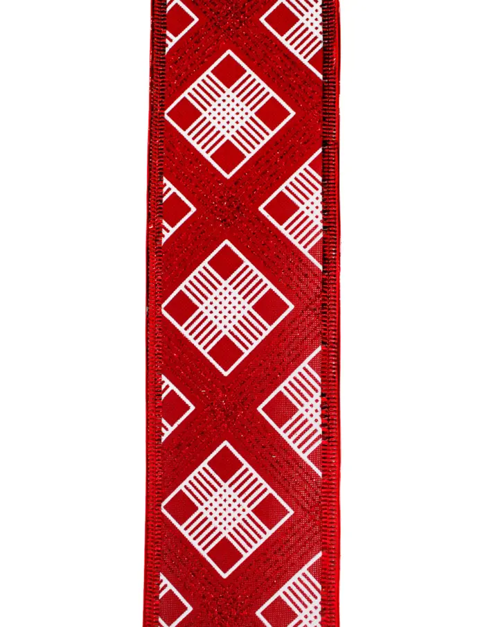 Rollo de listón rojo con cuadros blanco de 6.35cmx10m - Image 3