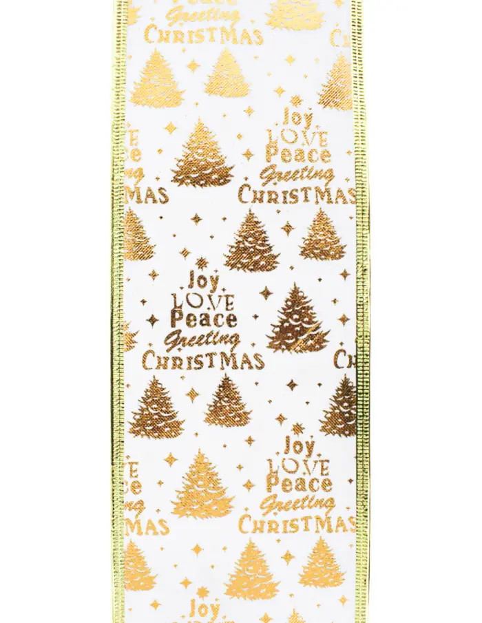 Rollo de listón blanco estampado árboles de Navidad dorados de 10cmx10m - Image 3