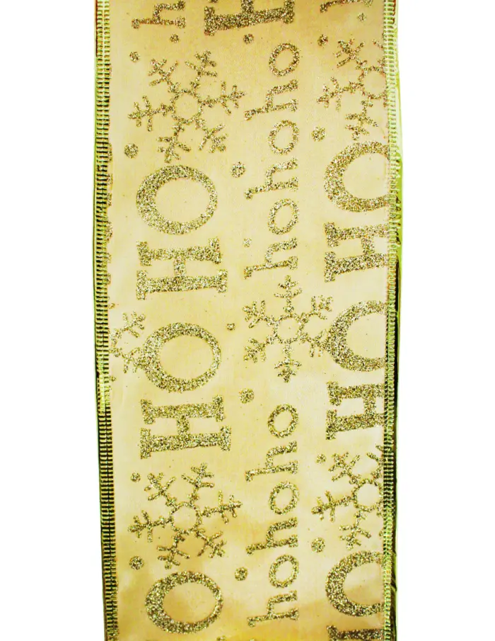 Rollo de listón dorado con letras HOHO de 10cmx10m - Image 3