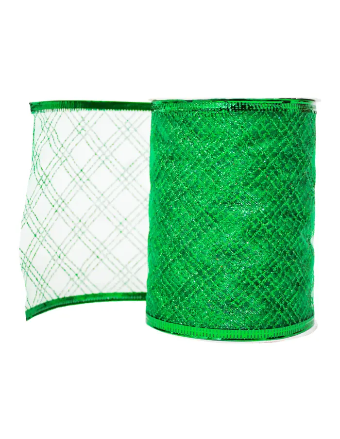 Rollo de listón de gasa con cuadros verdes de 10cmx10m - Image 2
