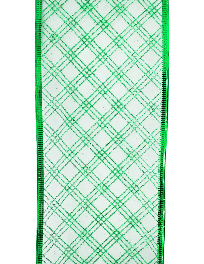 Rollo de listón de gasa con cuadros verdes de 10cmx10m - Image 3