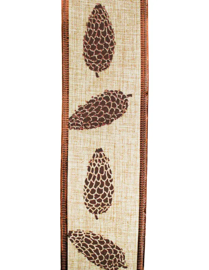 Rollo de listón beige con piñas café de 6.35cmx10m - Image 3