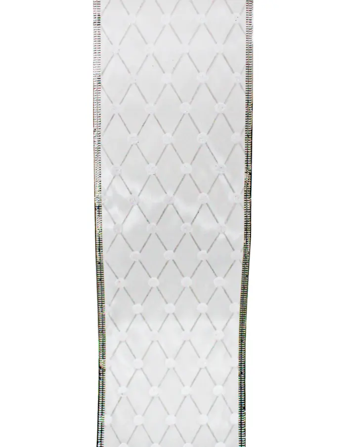 Rollo de listón blanco con rombos plateados de 10cmx10m - Image 3