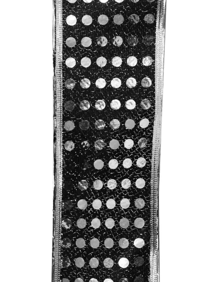 Rollo de listón negro con lunares plateados de 6.35cmx10m - Image 3