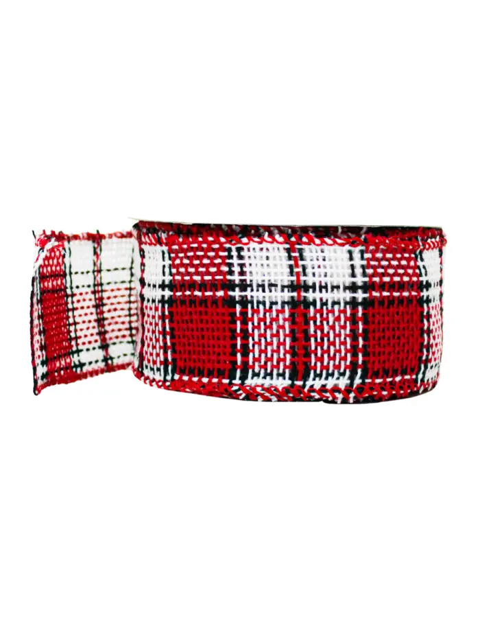 Rollo de listón escocés rojo con blanco de 6.35cmx10m - Image 2