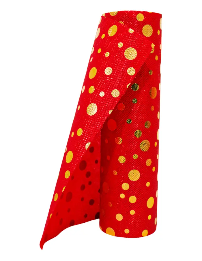 Rollo de tela roja con lunares dorados de 30cmx10m - Image 2