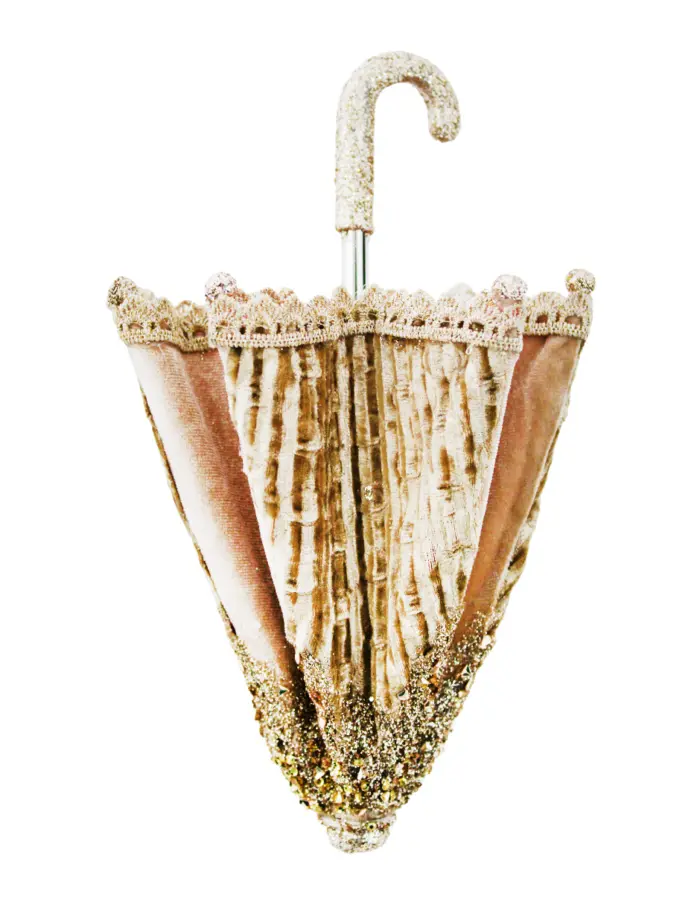 Paraguas decorativo de terciopelo beige con dorado de 27x22cm - Image 2