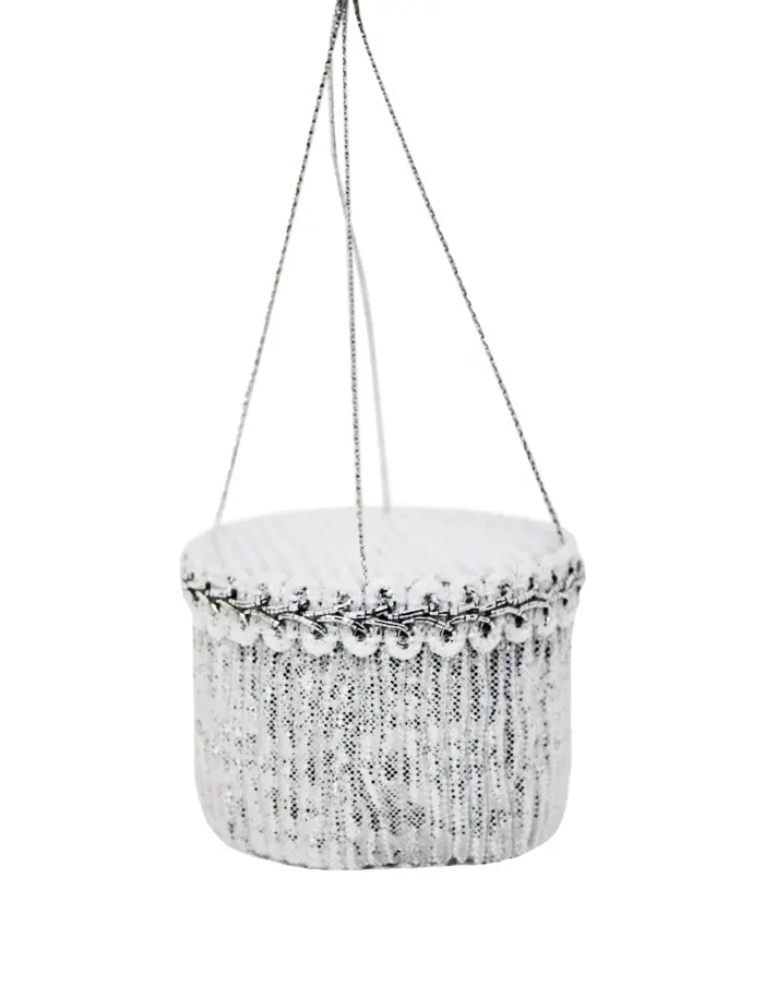 Globo colgante de terciopelo blanco con plateado 23x23x44cm - Image 2