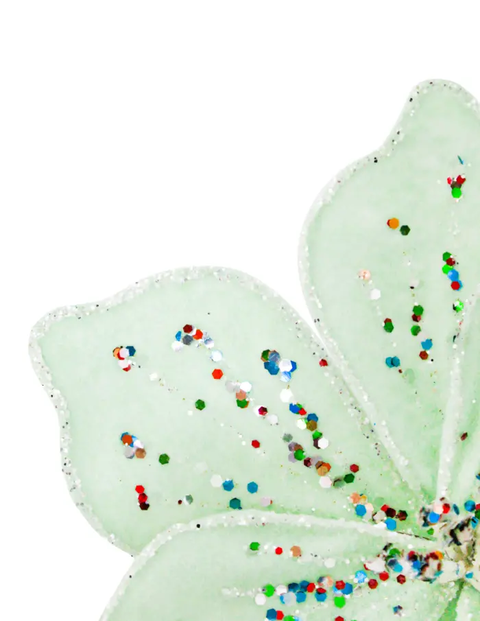 Pick de flor de terciopelo verde menta con diamantina y clip de 22cm - Image 2