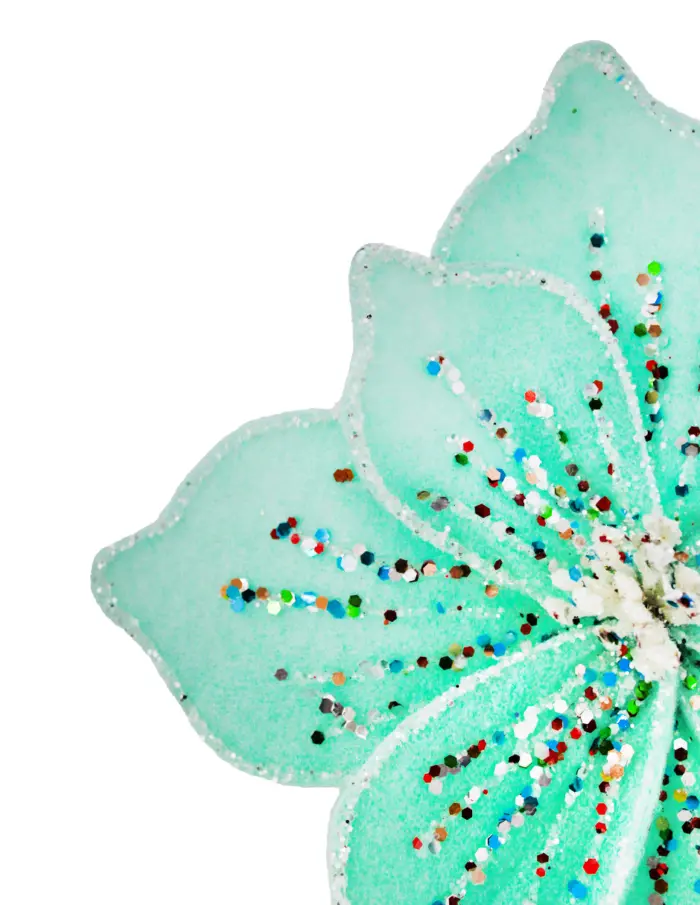 Pick de flor de terciopelo aqua con diamantina y clip de 22cm - Image 2