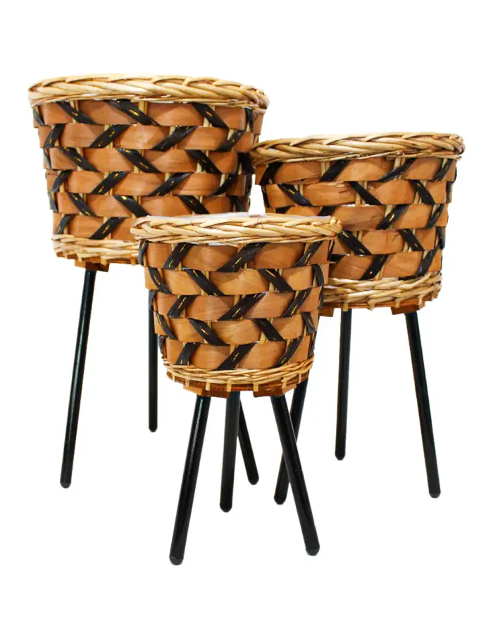 Juego de 3 macetas de tejido obscuras y patas de metal de 32x22x53/27x19x45/22x16x37cm - Image 2