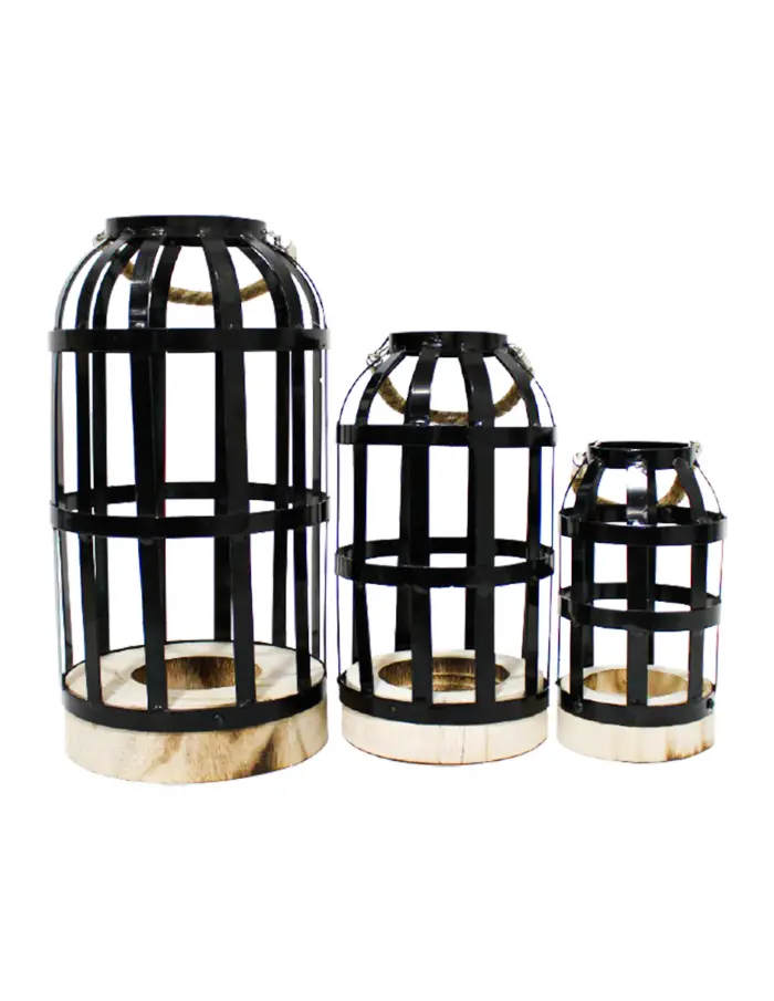 Juego de 3 linternas de metal negro con asa de 20x38/16x31.5/12x23cm - Image 3