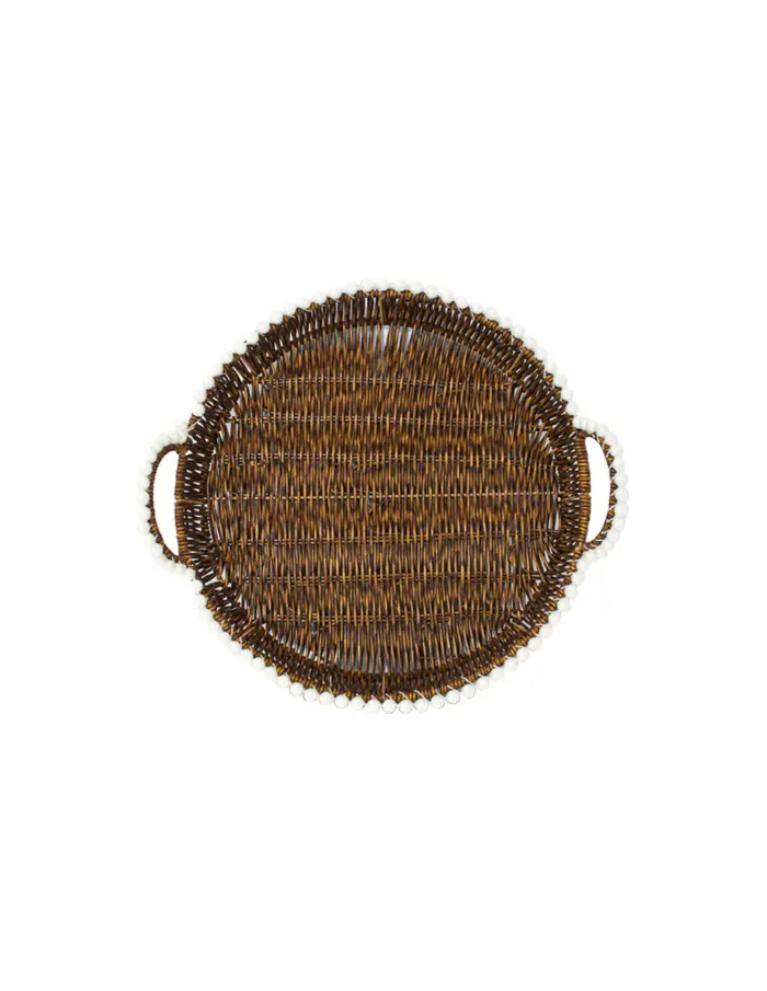 Cesta de plástico café redonda con perlas en las orillas de 28.5x1x11cm - Image 2