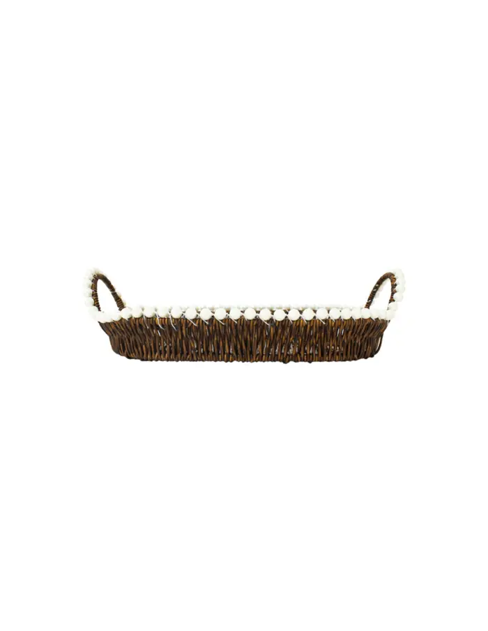 Cesta de plástico café oval con perlas en las orillas de 32.5x22.5x11cm - Image 4
