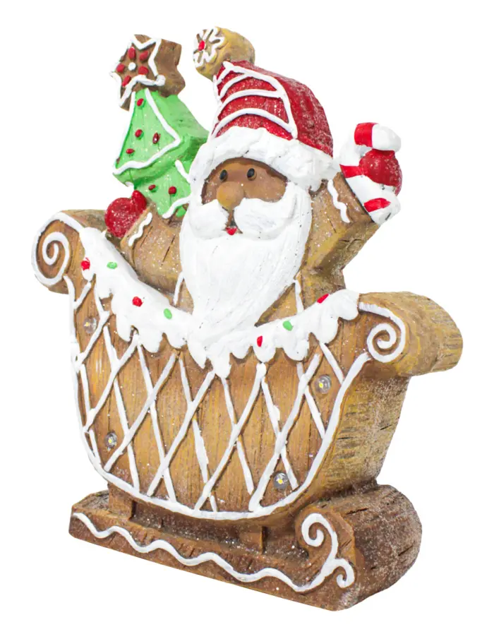 Santa con trineo de jengibre con luz led (usa baterías AAA no incluidas) de 29.5x8.5x33cm - Image 2