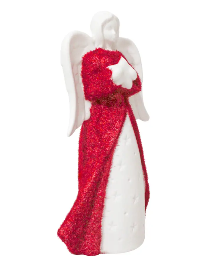 Àngel blanco con flocado rojo y luz (usa baterias lithium) de 12.4x7.5x23.2cm - Image 2