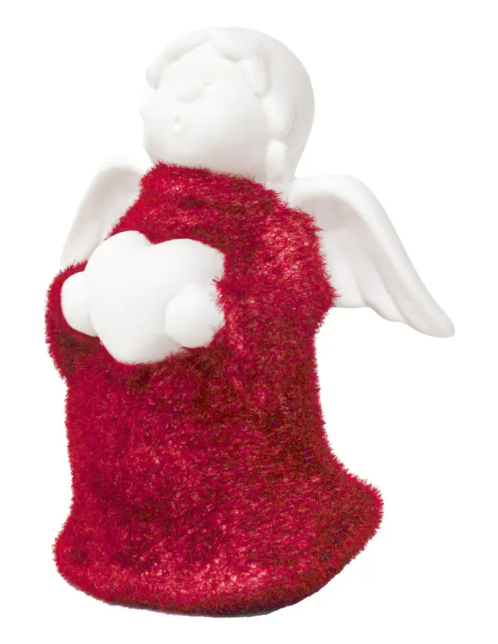 Àngelito blanco con corazon y flocado rojo y luz (usa baterias lithium) de 12.8x7.5x14.2cm - Image 2