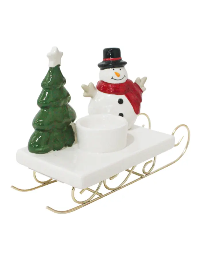 Candelabro en trineo con muñeco de nieve y árbol de navidad de 20.3x9x13.8cm - Image 2