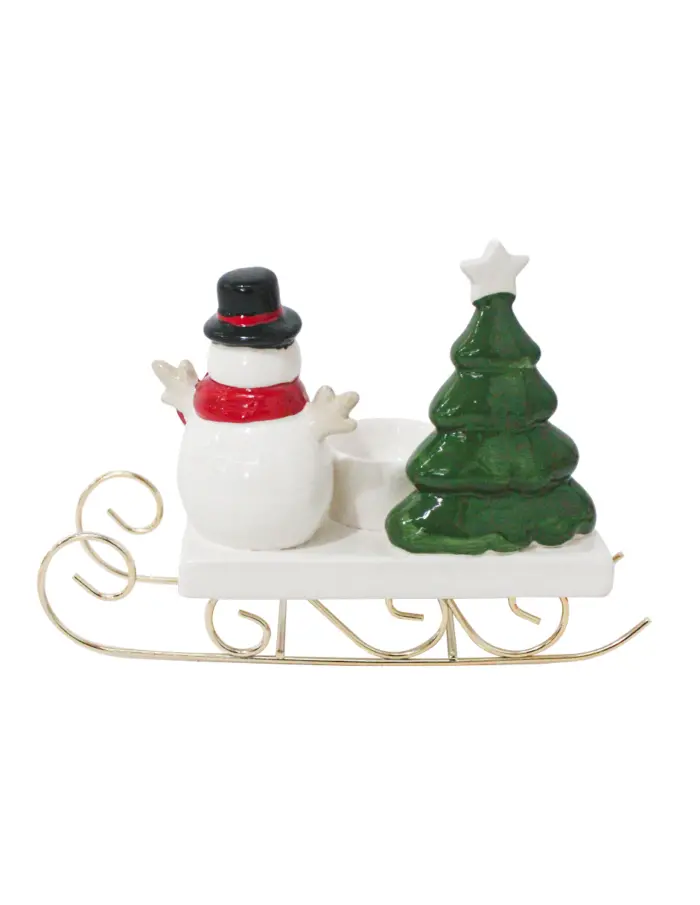 Candelabro en trineo con muñeco de nieve y árbol de navidad de 20.3x9x13.8cm - Image 4