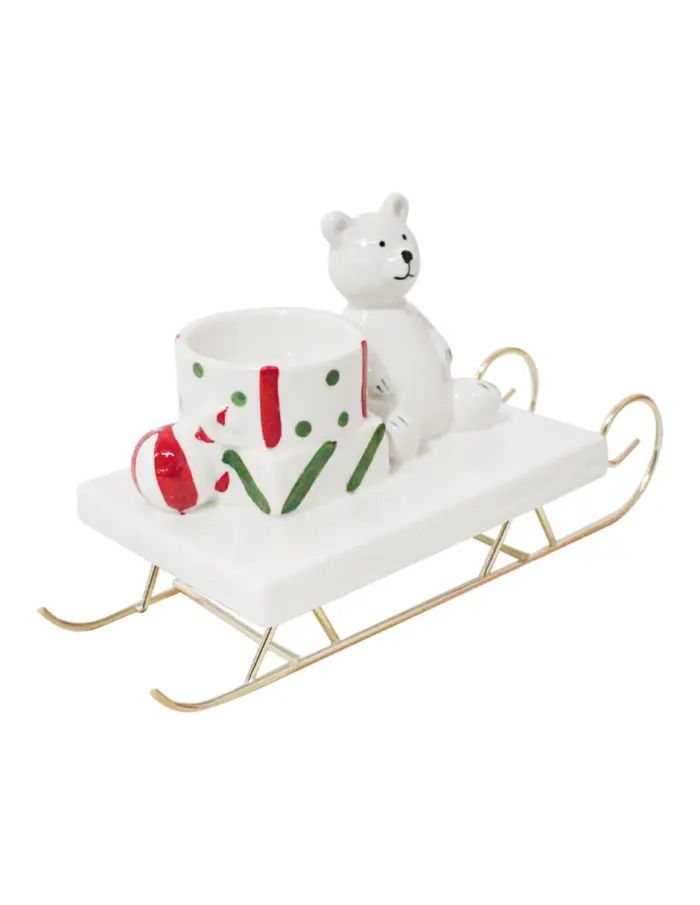 Candelabro en trineo con oso polar de 20.3x9x11.3cm - Image 2