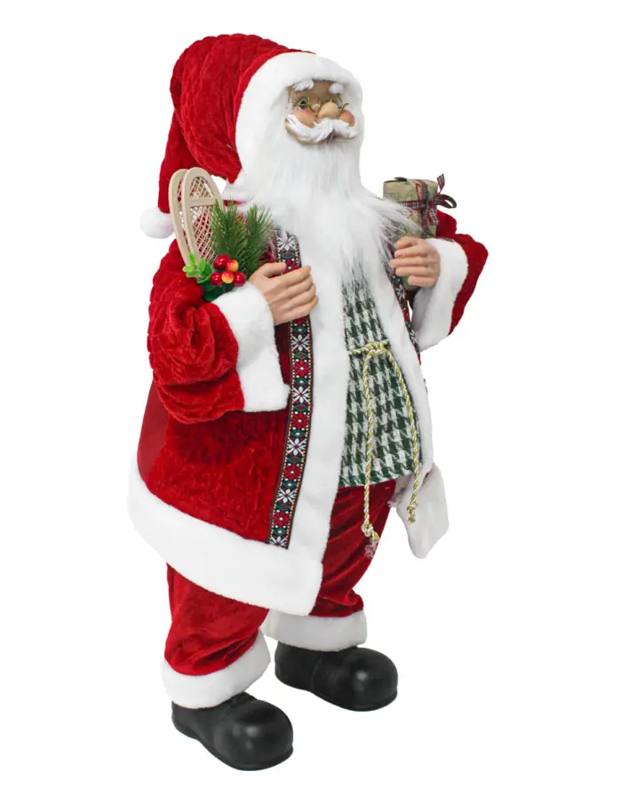 Santa con traje rojo y camisa a cuadros verde con costal y caja de regalo de 35x28x80cm - Image 2