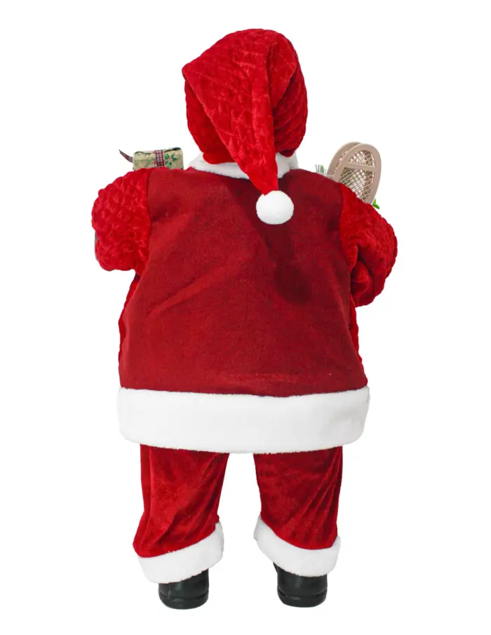 Santa con traje rojo y camisa a cuadros verde con costal y caja de regalo de 35x28x80cm - Image 4
