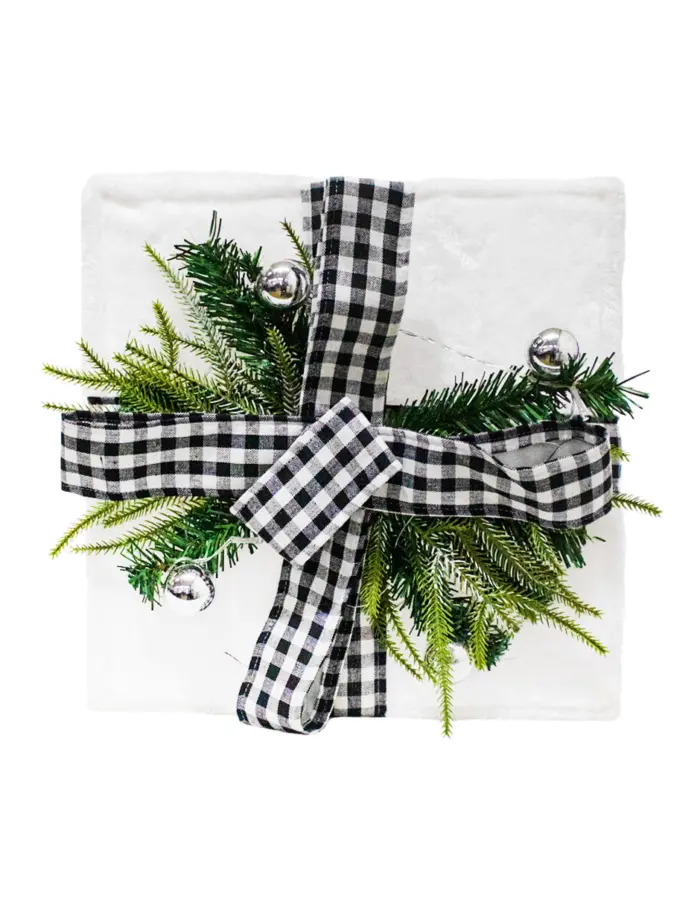 Juego de 3 cajas de regalo escocés blanco con negro de luz led (utiliza 3 baterías AA) de 45x45x50cm - Image 2