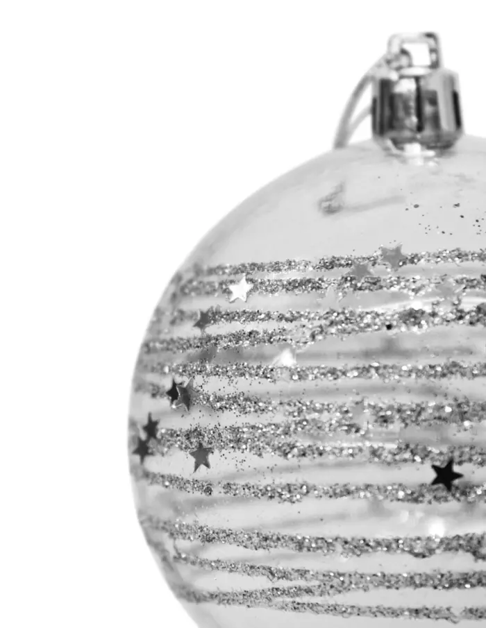 Esfera de plástico transparente con diamantina plateada de 8cm - Image 2