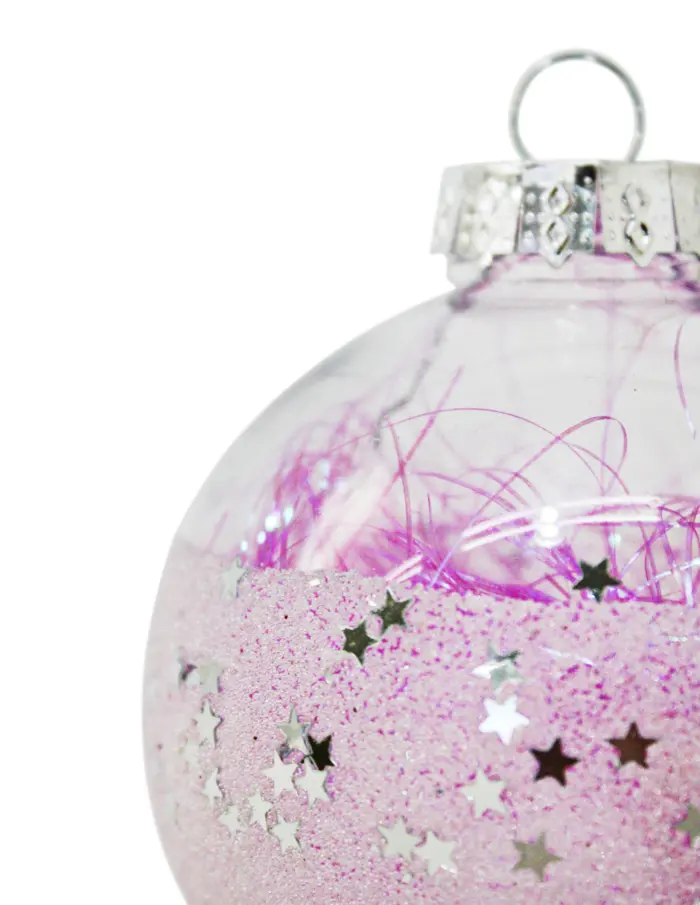 Esfera de plástico transparente rellena de viruta y estrellas de 8cm - Image 2
