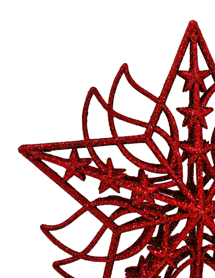 Punta de árbol diseño estrella roja diamantada de 19.5cm - Image 2
